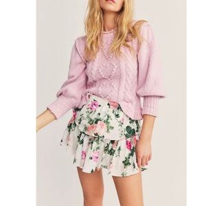 LOVESHACKFANCY  Ruffle Flounce Vintage Rose Print Tiered Mini Skirt XS